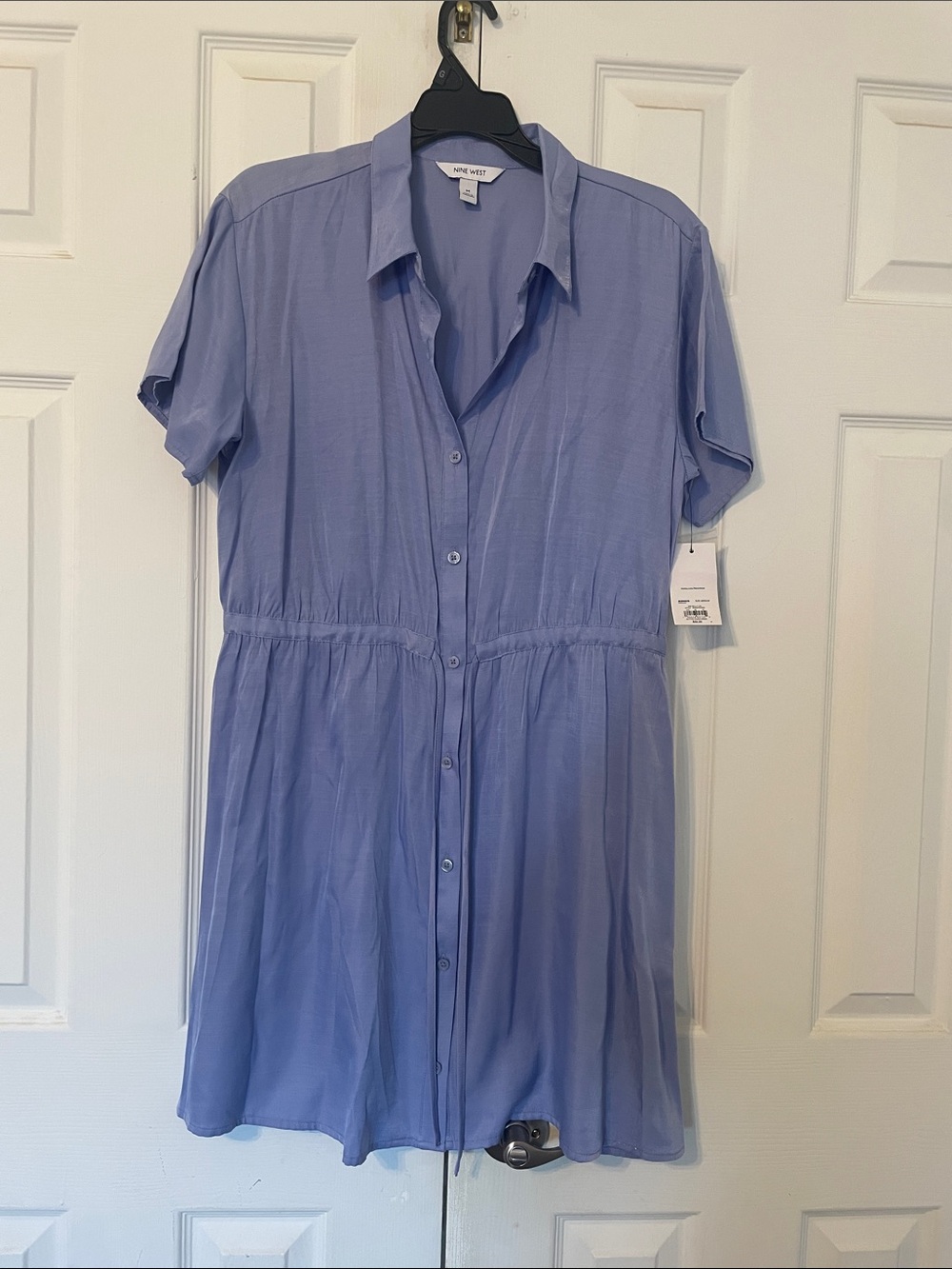 Nine West Lavender Short-Sleeve Button-Front Midi Dress